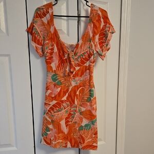 Gianni Bini Orange and Green Floral Mini Dress